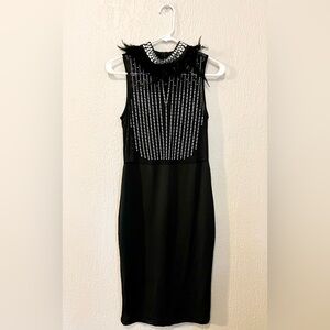 Sleeveless Beaded Dress with Feather Collar SZ, M